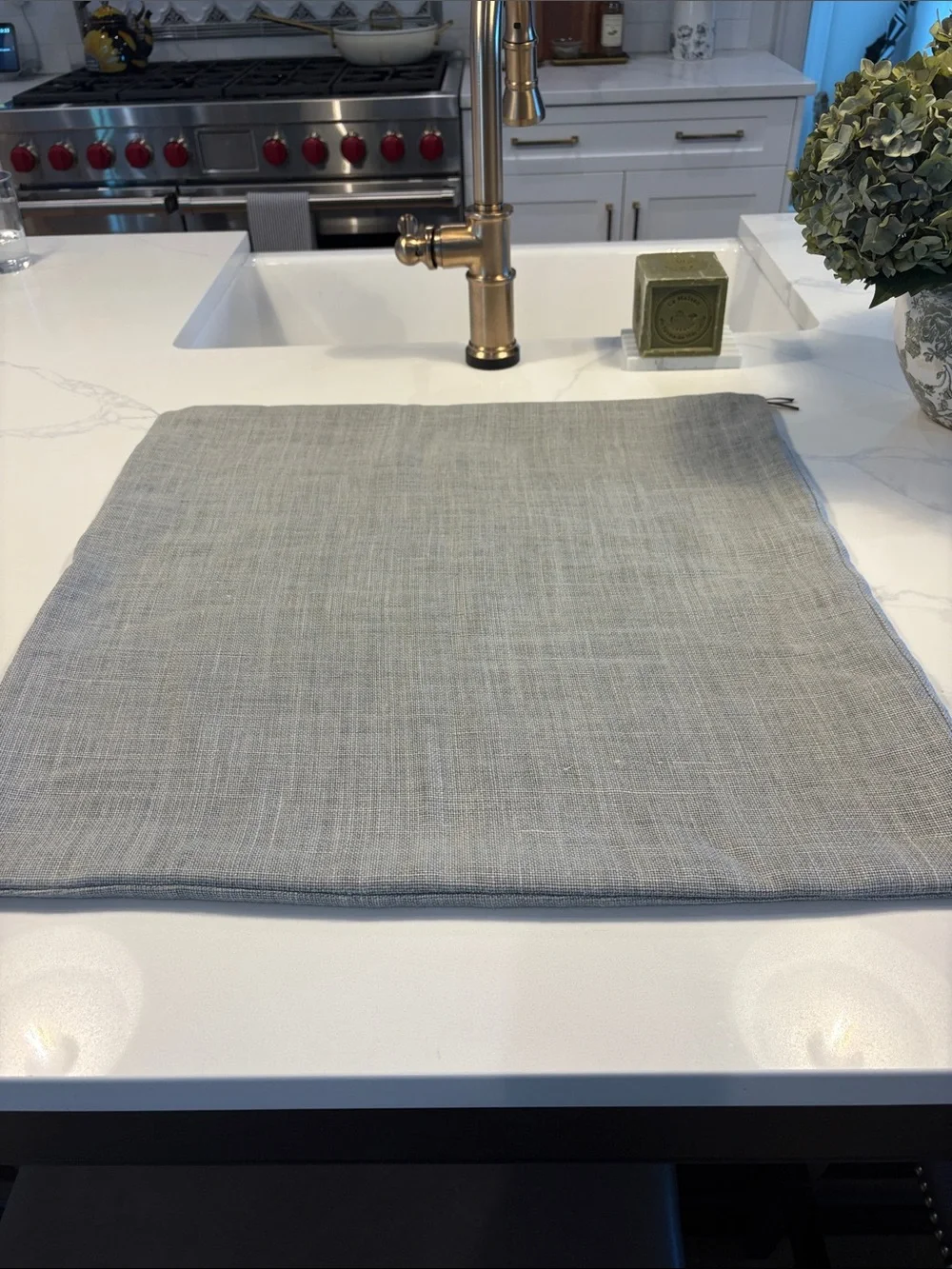 Pottery Barn Mineral Blue/light gray Belgian Linen Pillow Cover 24 x 24”